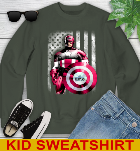 LA Clippers NBA Basketball Captain America Marvel Avengers American Flag Shirt Youth Sweatshirt 8