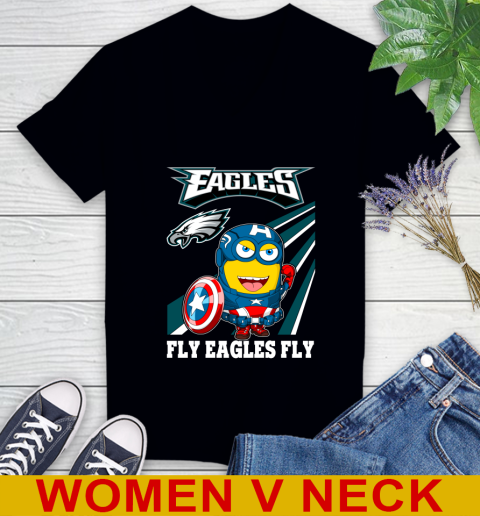 NFL Football Philadelphia Eagles Captain America Marvel Avengers Minion Shirt Women's V-Neck T-Shirt