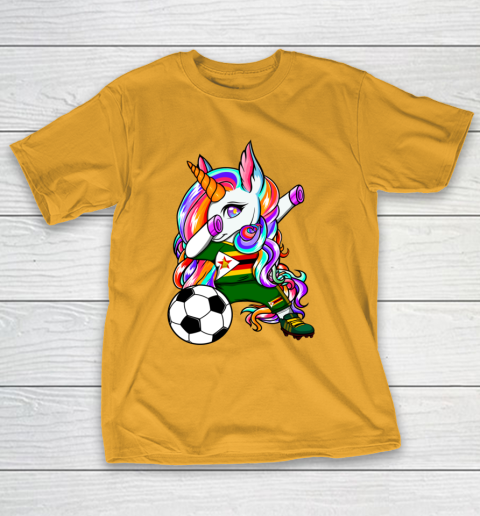 Dabbing Unicorn Zimbabwe Soccer Fans Jersey Flag Football T-Shirt 3