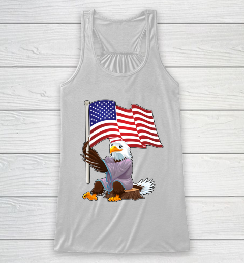 4th Of July Eagle Sitting On Wood Stump Holding An American Flag Racerback Tank