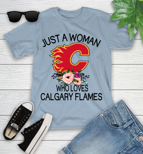 NHL Just A Woman Who Loves Calgary Flames Hockey Sports Youth T-Shirt 6