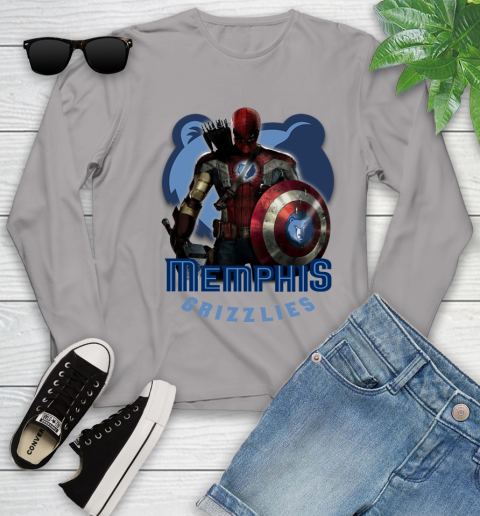 Memphis Grizzlies NBA Basketball Captain America Thor Spider Man Hawkeye Avengers Youth Long Sleeve 5