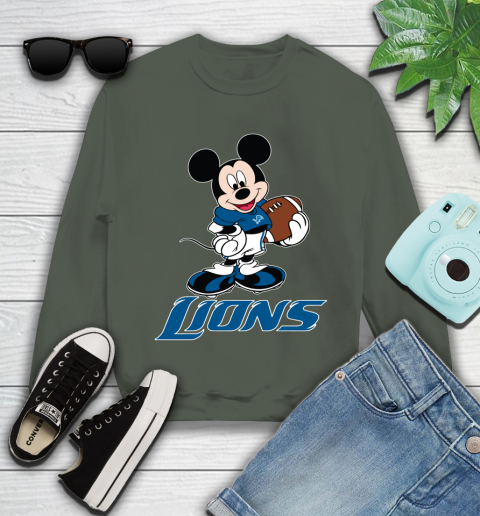 NFL Football Detroit Lions Cheerful Mickey Mouse Shirt Youth Sweatshirt 9