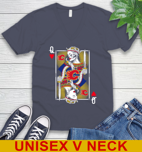NHL Hockey Calgary Flames The Queen Of Hearts Card Shirt V-Neck T-Shirt 7