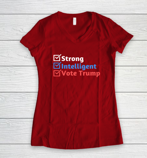 Strong Intelligent Women for Trump Girl MAGA Checklist Women's V-Neck T-Shirt 6