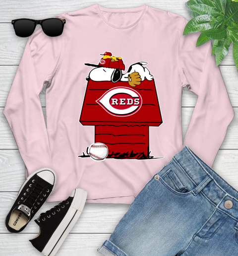 MLB Cincinnati Reds Snoopy Woodstock The Peanuts Movie Baseball T Shirt Youth Long Sleeve 10