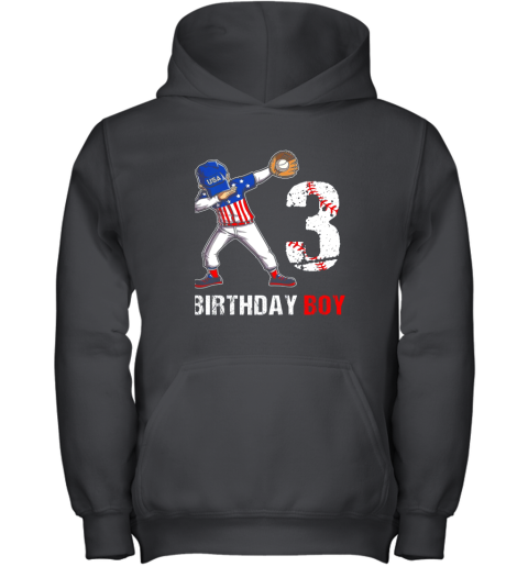 Kids 3 Years Old 3rd Birthday Baseball Dabbing Shirt Gift Party Youth Hoodie