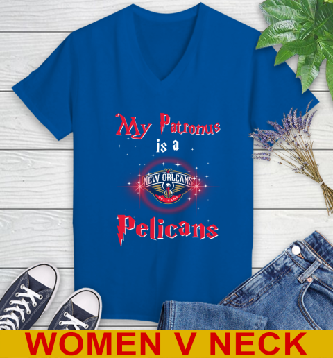 NBA Basketball Harry Potter My Patronus Is A New Orleans Pelicans Women's V-Neck T-Shirt 9