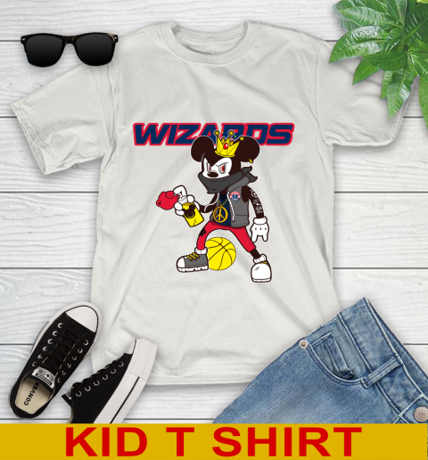 Washington Wizards NBA Basketball Mickey Peace Sign Sports Youth T-Shirt 12