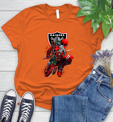 NFL Deadpool Marvel Comics Sports Football Oakland Raiders Women's T-Shirt 4