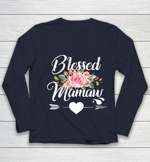 Blessed Mamaw Thanksgiving Christmas Floral Gift For Grandma Youth Long Sleeve 2