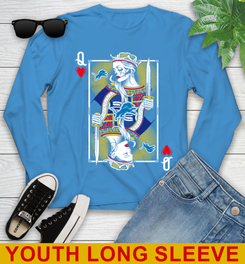 NFL Football Detroit Lions The Queen Of Hearts Card Shirt Youth Long Sleeve 8
