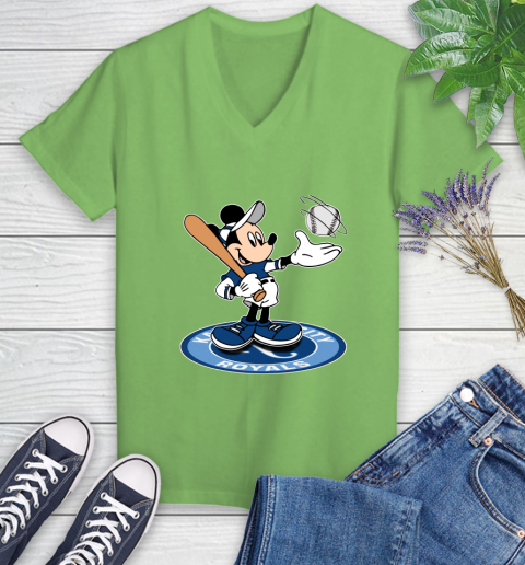 MLB Baseball Kansas City Royals Cheerful Mickey Disney Shirt Women's V-Neck T-Shirt 9