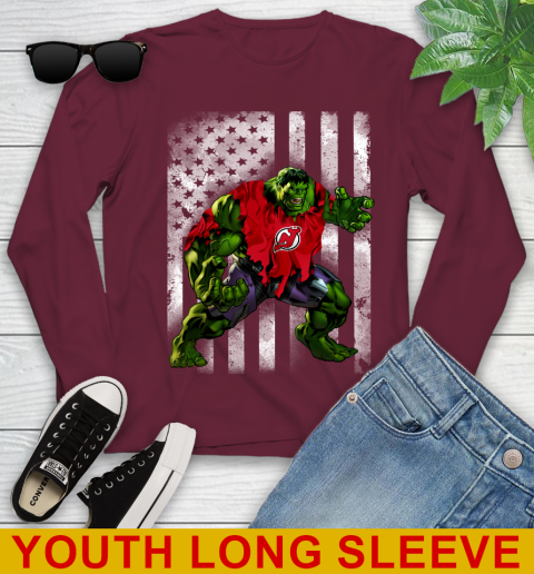 New Jersey Devils Hulk Marvel Avengers NHL Hockey American Flag Youth Long Sleeve 6