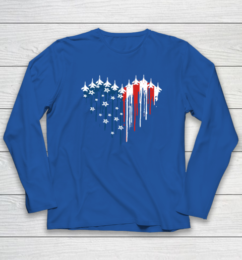 Retro Fighter Jet Airplane American Flag Heart 4th Of July Long Sleeve T-Shirt 5