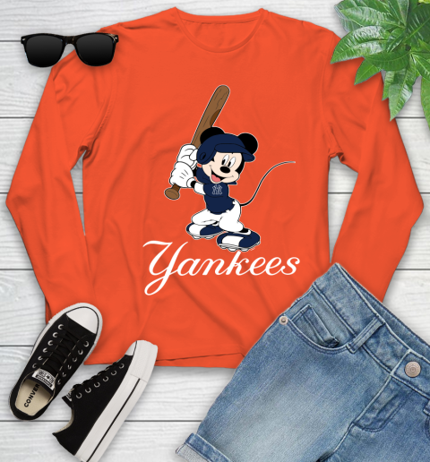 MLB Baseball New York Yankees Cheerful Mickey Mouse Shirt Youth Long Sleeve 4