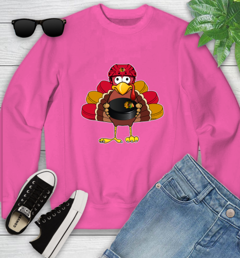 Chicago Blackhawks Turkey Thanksgiving Day Youth Sweatshirt 7