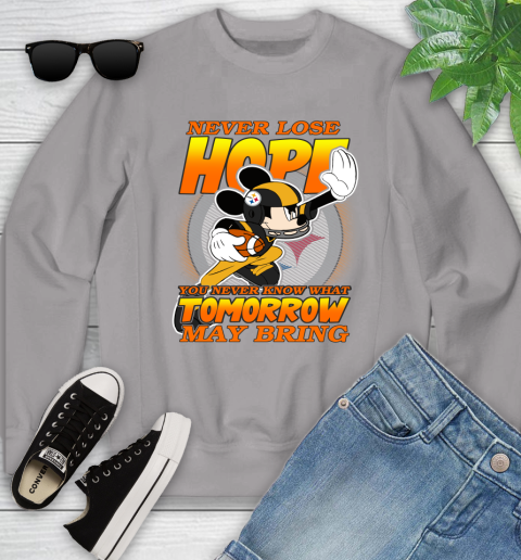 Pittsburgh Steelers NFL Football Mickey Disney Never Lose Hope Youth Sweatshirt 3