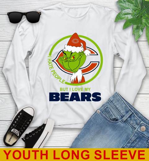 Chicago Bears NFL Christmas Grinch I Hate People But I Love My Favorite Football Team Youth Long Sleeve