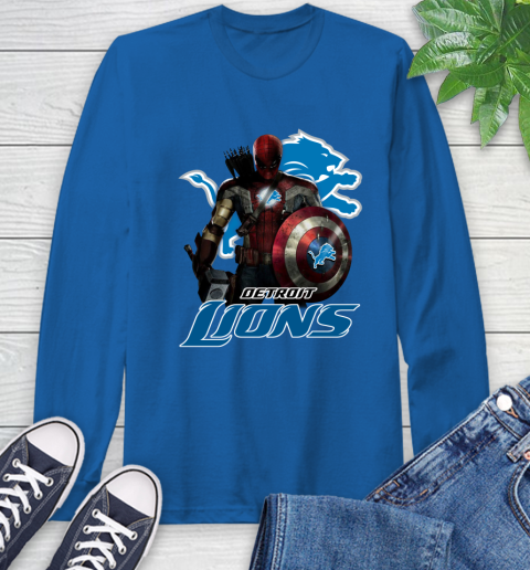 NFL Captain America Thor Spider Man Hawkeye Avengers Endgame Football Detroit Lions Long Sleeve T-Shirt 9