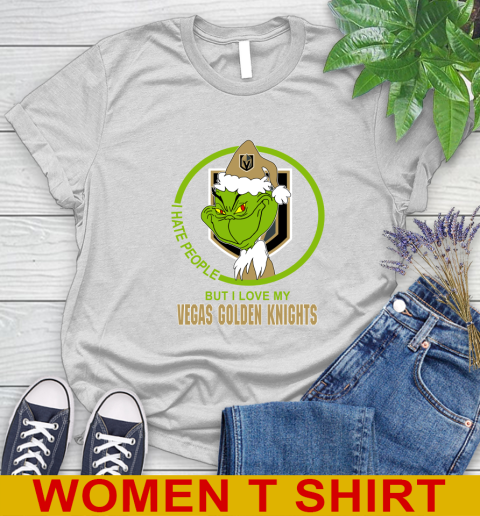Vegas Golden Knights NHL Christmas Grinch I Hate People But I Love My Favorite Hockey Team Women's T-Shirt