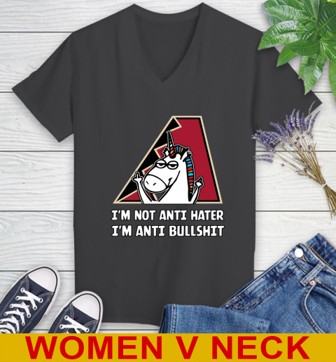 Arizona Diamondbacks MLB Baseball Unicorn I'm Not Anti Hater I'm Anti Bullshit Women's V-Neck T-Shirt 9