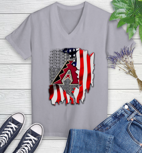 Arizona Diamondbacks MLB Baseball American Flag Women's V-Neck T-Shirt 4