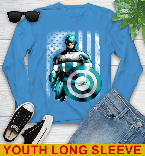 Miami Dolphins NFL Football Captain America Marvel Avengers American Flag Shirt Youth Long Sleeve 8