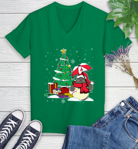 Cleveland Indians MLB Baseball Cute Tonari No Totoro Christmas Sports Women's V-Neck T-Shirt 5