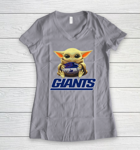 NFL Football New York Giants Baby Yoda Star Wars Women's V-Neck T-Shirt 5