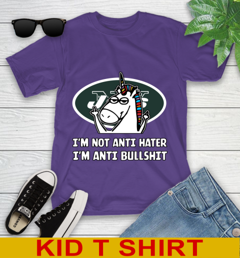 New York Jets NFL Football Unicorn I'm Not Anti Hater I'm Anti Bullshit Youth T-Shirt 4