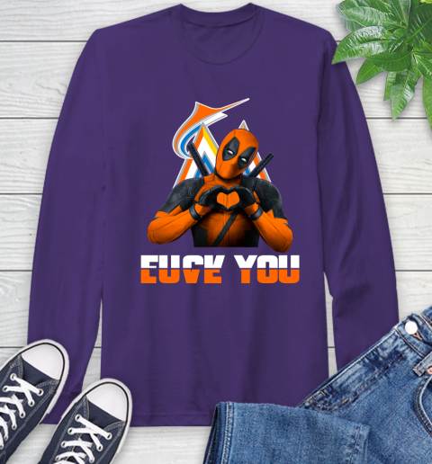 MLB Miami Marlins Deadpool Love You Fuck You Baseball Sports Long Sleeve T-Shirt 5