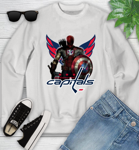NHL Captain America Thor Spider Man Hawkeye Avengers Endgame Hockey Washington Capitals Youth Sweatshirt