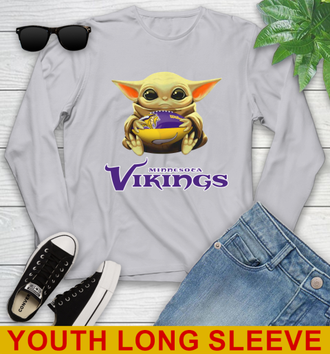 NFL Football Minnesota Vikings Baby Yoda Star Wars Shirt Youth Long Sleeve 6