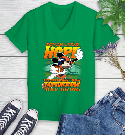 Denver Broncos NFL Football Mickey Disney Never Lose Hope Women's V-Neck T-Shirt 5