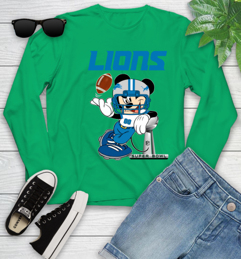 NFL Detroit Lions Mickey Mouse Disney Super Bowl Football T Shirt Youth Long Sleeve 6