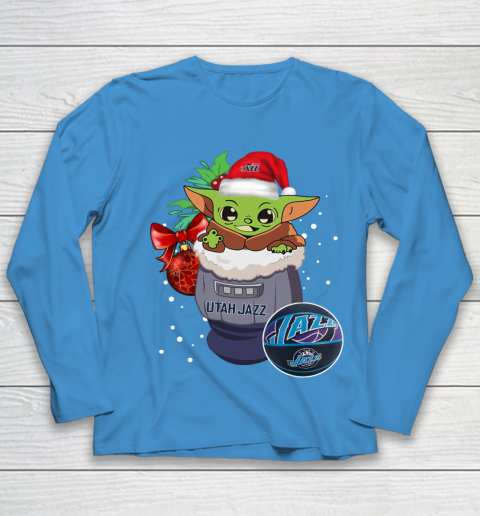 Utah Jazz Christmas Baby Yoda Star Wars Funny Happy NBA Youth Long Sleeve 7