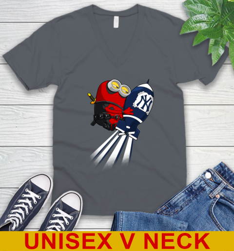 MLB Baseball New York Yankees Deadpool Minion Marvel Shirt V-Neck T-Shirt 4