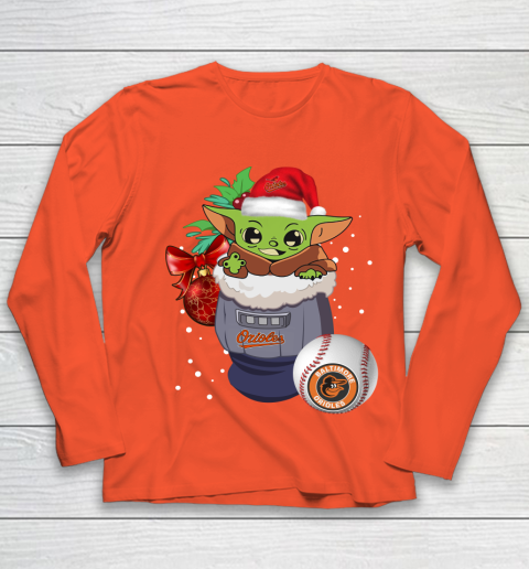 Baltimore Orioles Christmas Baby Yoda Star Wars Funny Happy MLB Youth Long Sleeve 4
