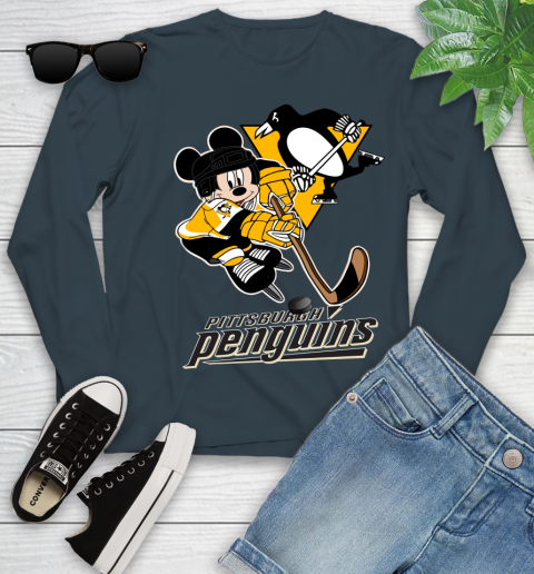 NHL Pittsburgh Penguins Mickey Mouse Disney Hockey T Shirt Youth Long Sleeve 8