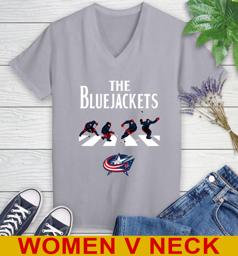 NHL Hockey Columbus Blue Jackets The Beatles Rock Band Shirt Women's V-Neck T-Shirt 4