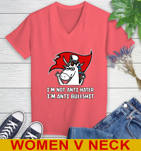 Tampa Bay Buccaneers NFL Football Unicorn I'm Not Anti Hater I'm Anti Bullshit Women's V-Neck T-Shirt 7