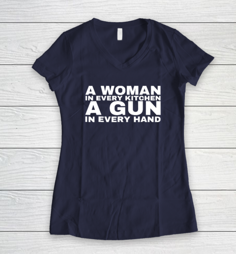 A Woman In Every Kitchen A Gun In Every Hand Shirt Sean Strickland Women's V-Neck T-Shirt 7