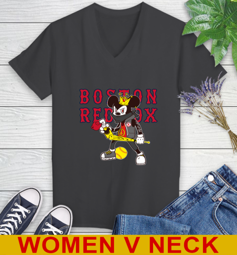 Boston Red Sox MLB Baseball Mickey Peace Sign Sports Women's V-Neck T-Shirt 9