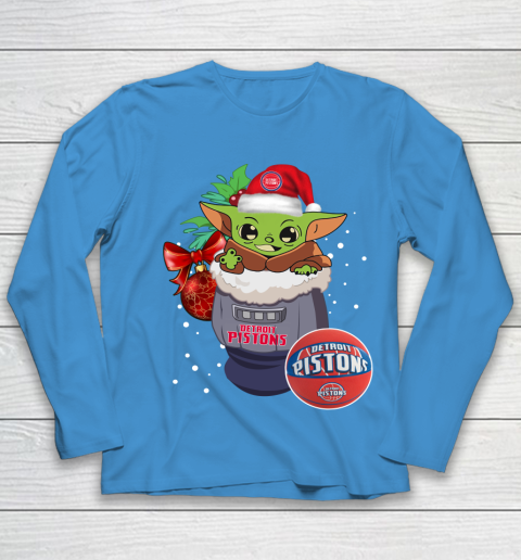Detroit Pistons Christmas Baby Yoda Star Wars Funny Happy NBA Youth Long Sleeve 7