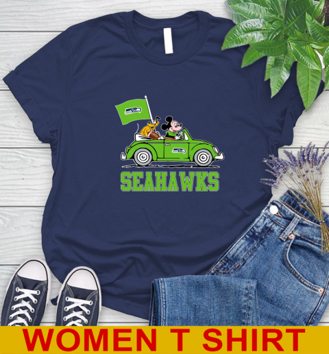 NFL Football Seattle Seahawks Pluto Mickey Driving Disney Shirt Women's T-Shirt 12