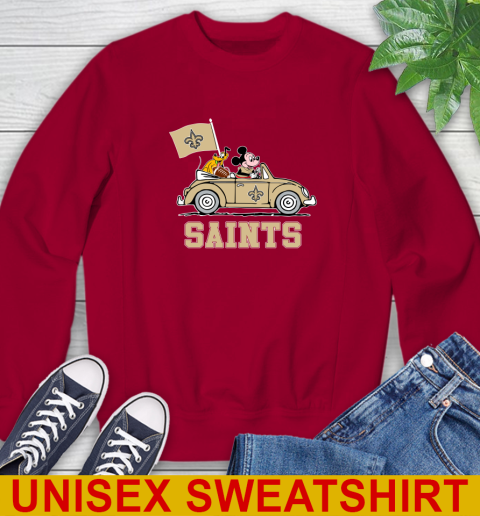 NFL Football New Orleans Saints Pluto Mickey Driving Disney Shirt Sweatshirt - Image 8