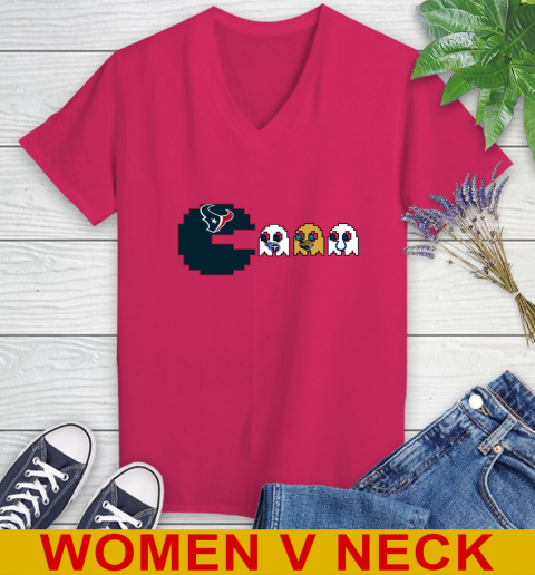 Houston Texans NFL Football Pac Man Champion Women's V-Neck T-Shirt 10