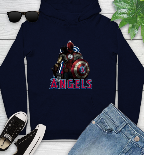 MLB Captain America Thor Spider Man Hawkeye Avengers Endgame Baseball Los Angeles Angels Youth Hoodie 4