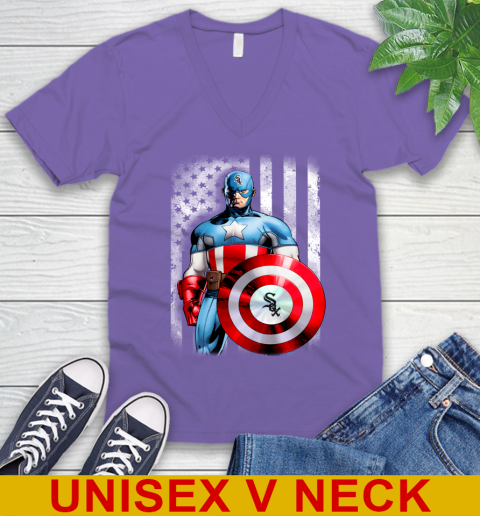 Chicago White Sox MLB Baseball Captain America Marvel Avengers American Flag Shirt V-Neck T-Shirt 8